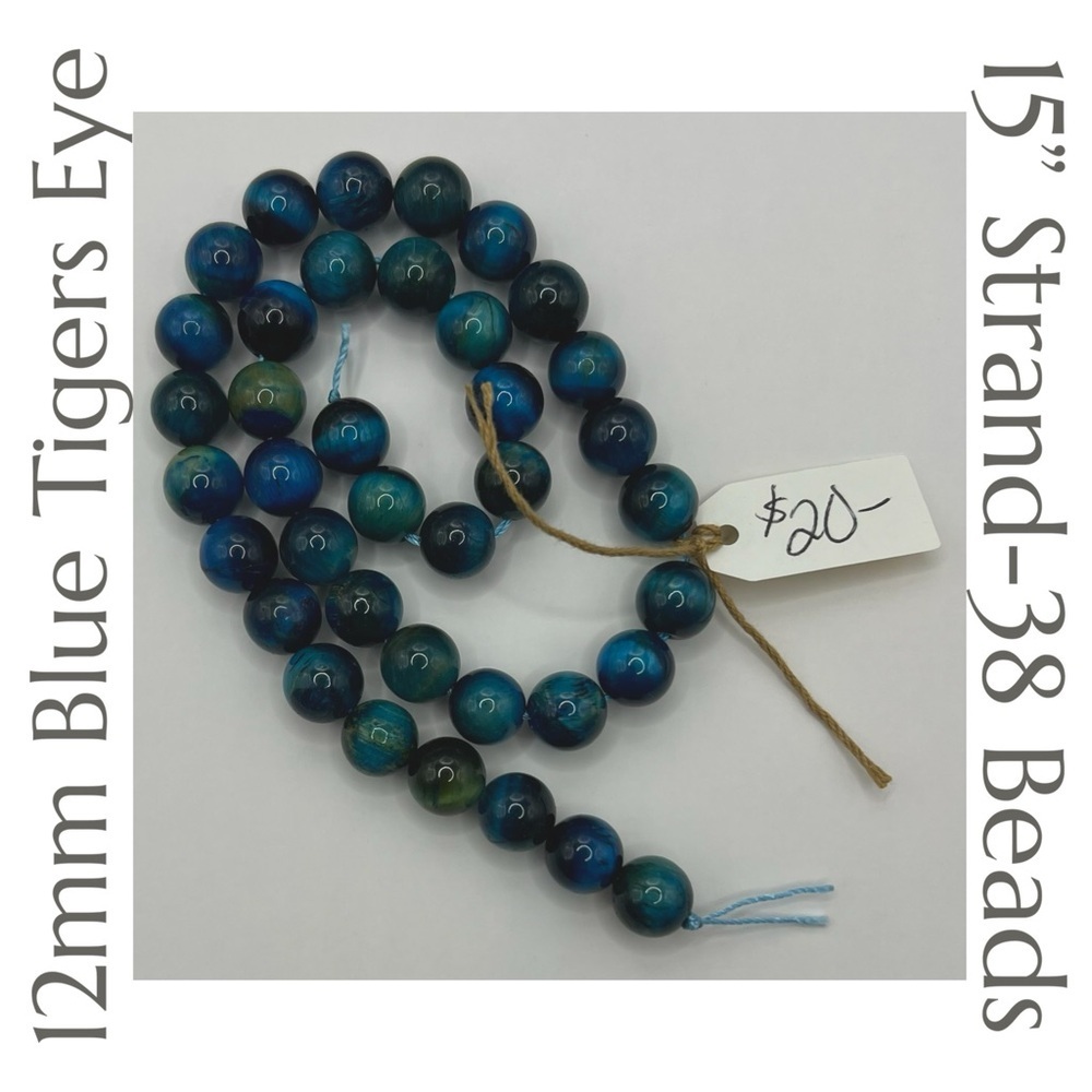 12mm‎ Blue Tiger’s Eye - 15” Strand - 38 Individual Beads Beading Jewelry Making